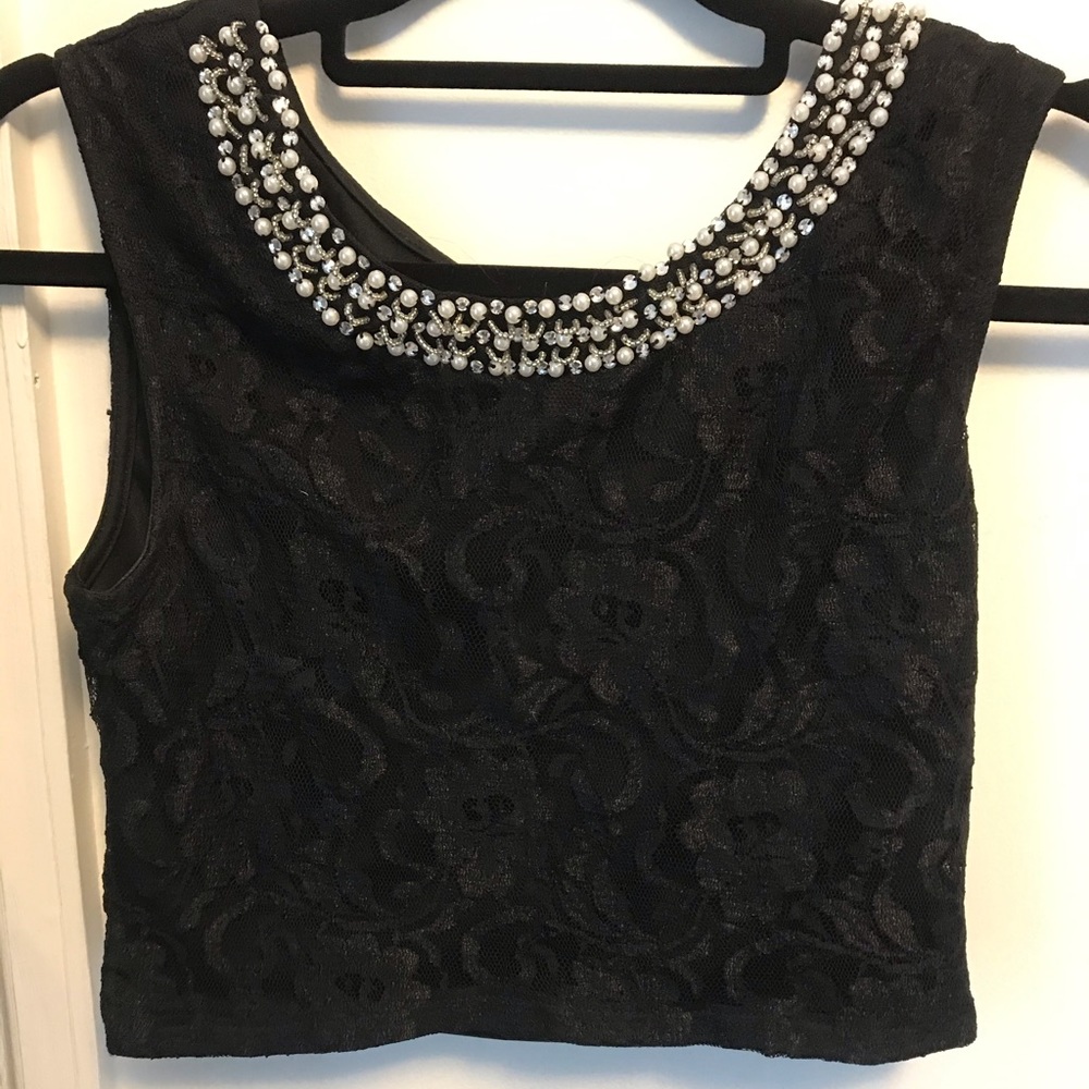 Crop top with beading around neckline